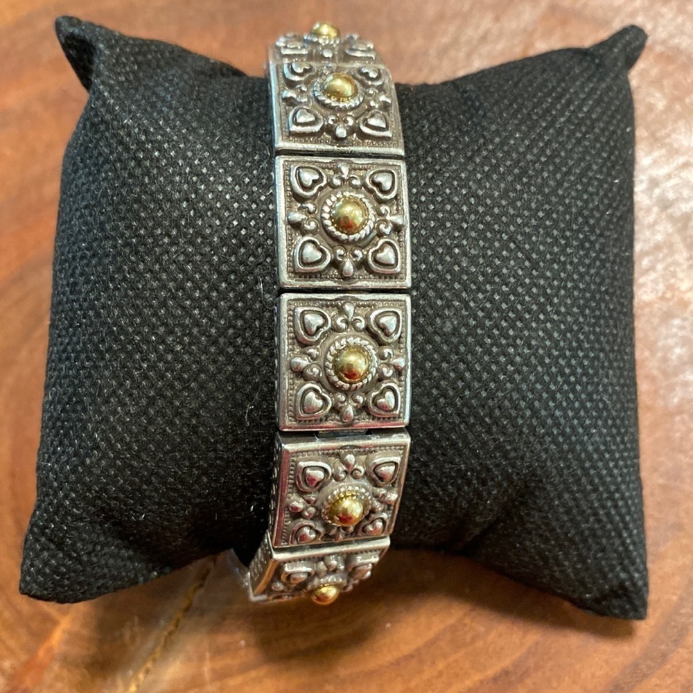 BRIGHTON vintage‎ square link silver and gold shield toggle clasp bracelet
